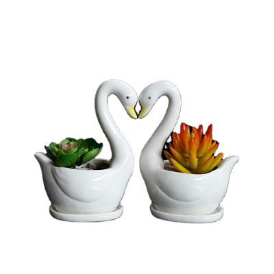 China OnlineSucculent Cactus Garden Pot Plant Pot Modern Cute White Ceramic Swan Vase Small On The Line (2 Pack) for sale