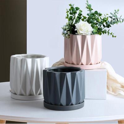 China Wholesale Geometric Elegant Garden Planter Flower Pot Planter Flower Pot Planter Macetas Customs Service Ceramic Garden Pots for sale