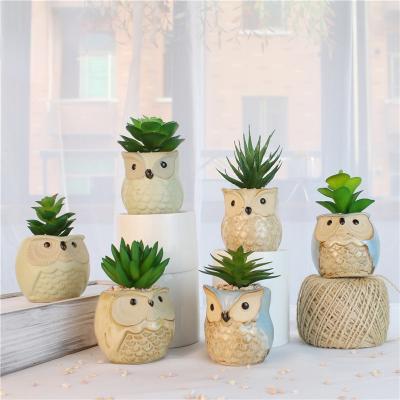 China Artificial Plastic Animal Pot Gree Mini Succulent Plants With Owl Plant Home Artificial Faux Farmhouse Decor for sale