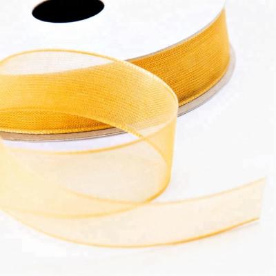 China 25mm Gold Organza Satin Grosgrain Velvet Viable Ribbon for sale