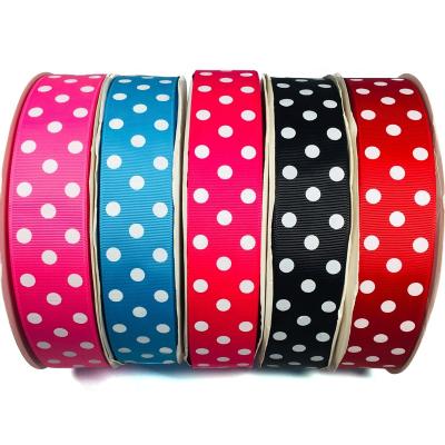 China Wholesale Viable Polyester Satin Ribbon Dots Purple Print Grain Ribbon Ribbon For Decoration Silk Ribbon for sale