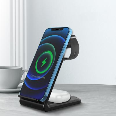 China Smart Watch Qi Radio Phone Charging Stand 3 in 1 Fast Charging 15w Wireless Charger Stand for Phone Watch Earphone for sale