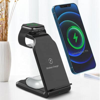 China 2022 New Smart Watch 15W Charging Station Phone Stander 3in1 Qi Fast Wireless Charger for sale