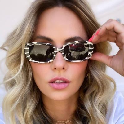 China Fashion sunglasses narrow square frame sunglasses modern charm zebra pattern glass fashion street photography wholesale retro for sale