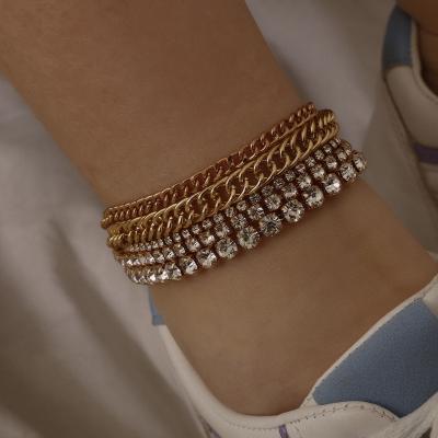 China FASHIONABLE Accessories Women Foot Suit Geometry Multi Chain Diamond Anklet for sale