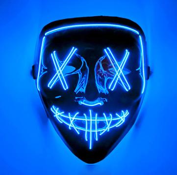 China Halloween Eco-friendly Luminous Wire Led Grimace EL Mask Fluorescent Spot Amazon Black Cold Background Light UP Cosplay Mask Ktv Party Props for sale