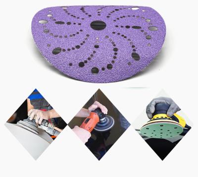 China Sunplus 150mm Ceramic Sanding Disc Multiholes Aluminum Oxide Round Sandpaper Automotive Purple Sandpaper Sanding Paper 6