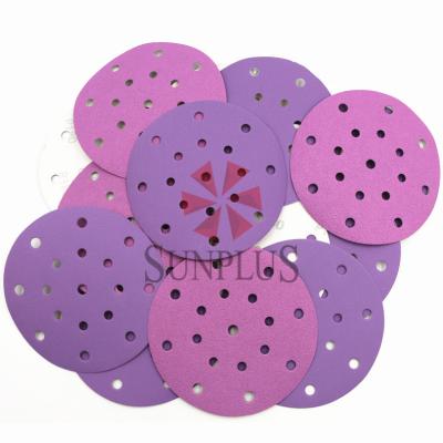 China Sunplus Hookit Purple Automotive Sandpaper Clean Disc Abrasive Automotive Sandpaper 6/7/15/17holes for sale