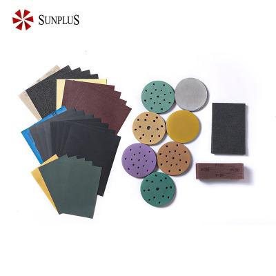 China SUNPLUS Automotive Abrasive Disc 17 Holes 150mm Flexible Film Round Sandpaper Abrasive Disc for sale