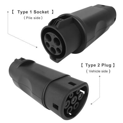 China EVSE Adaptor 16A 32A Electric Vehicle Car EV Charger Connector Type 1 To Type 2 EV Adapter for sale