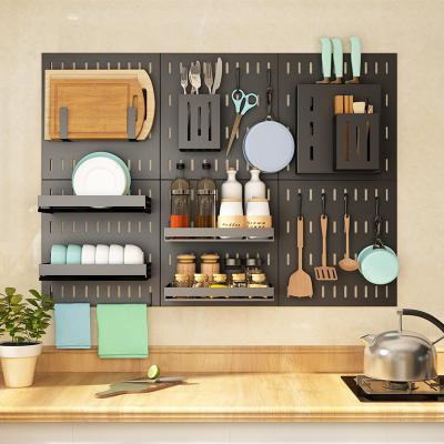 China Viable Holeless Kitchen Storage Rack Stainless Steel Hole Panel Wall Hanging Kitchen Storage Hook Wall Hanging Items Shelf for sale