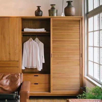 China Nordic solid wood farmhouse wardrobe for bedroom home cabinet with shutter sliding door wardrobe closet bedroom furniture for sale