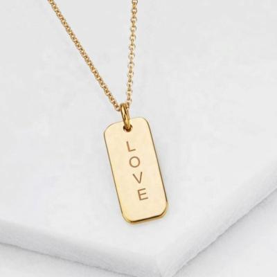 China FASHIONABLE Custom Stainless Steel Gold Name Bar Love Letter Necklace Engraved Couples Personalized Pendant Jewelry for sale