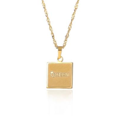 China Inspirational Engraved Feminist Material Jewelry FASHIONABLE 2022 Bar Boss Queen Charm Necklace Stainless Steel for sale