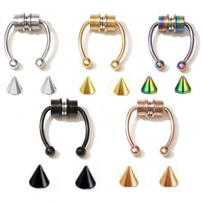 China 1.2Mm Hypoallergenic Faux Nose Septum Rings Horseshoe Magnetic Stainless Steel Non-Pierced Clip On Circle Jewelry For Women Men for sale