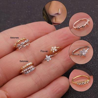 China Lead Luxury Crystal Nostril Rings Face Jewelry Ear Non Tarnish Gold Copper Circle CZ Flower Septum Pierced Nose Real For Women for sale