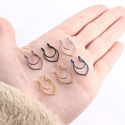 China Designer Unique Faux CC Septum Cartilage Rings Jewelry Stainless Steel Antler Clip On Dangle Non Piercing Studs Nose Cuffs for sale