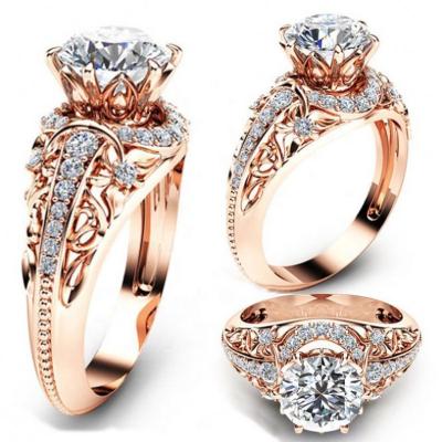 China Vintage drop shipping 14K Rose Gold Micro Inlaid Diamond Ring For Ladies Tasty Gemstone Rings White Topaz for sale