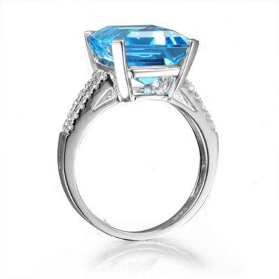 China Square Jewelry Vintage S925 Sliver Color Sapphire Topaz Diamond Sea Blue Women Carat Gemstone Ring or Yellow Bizuteria Diamante Ring for sale