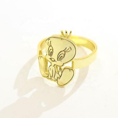 China Tasty Gold Stainless Steel Rings Women Rings Jewelry Gift Custom Engraved Name Character Environmentally Friendly Cute Cartoon Kids For Men for sale