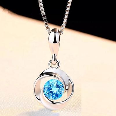 China Vintage Crystal Pendant Female Zircon S925 Sliver Color Blue Colgante Sapphire Jewelry Bizuteria Pierscionki Gemstone Necklace for sale