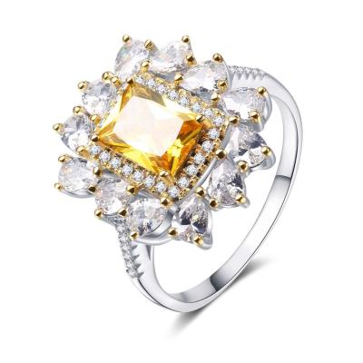 China New Wish Western Style Europe and America Amazon Princess Luxury Natural Yellow Zircon Ring Yellow Gemstone Ladies Wedding Ring for sale