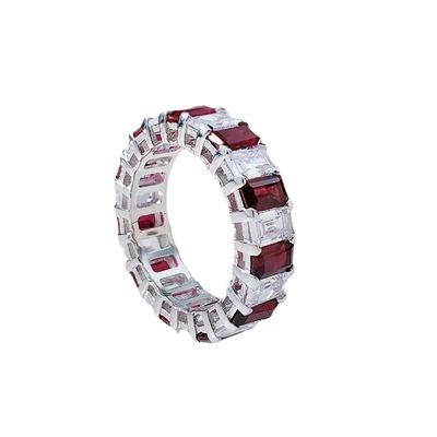 China 2021 New 925 Western Style Ring Silver Emerald Cut Red Rectangular Row Ring Female Exquisite Gift for sale