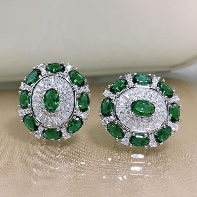 China BOHEMIA Mujing Jewelry 2021 New European and American Giants 925 High Carbon Diamond Oval Green 4*6 Zircon Stud Earrings for sale