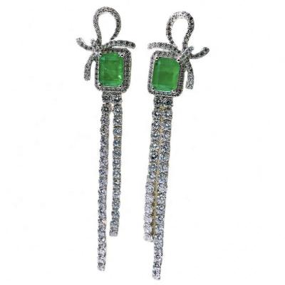 China BOHEMIA Style 925 New Silver Bow Stud Earrings Inlaid Emerald Luxury Micro Diamond Smart for sale