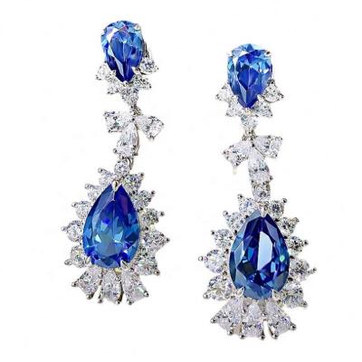 China BOHEMIA 925 Silver Drop Exquisite Japanese and Korean Pear Shaped Diamond Sapphire Zircon Earrings Female Long Ear Jewelry for sale