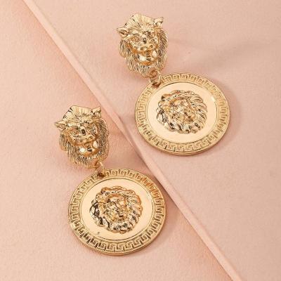 China 2021 High Quality Women Shape Lion Head Drop Earrings Retro Simple Round Animal Combine Vintage Geometric Jewelry for sale