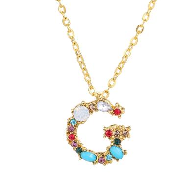 China 2021 Fashion 26 High Quality English Letter Necklace Simple Inlaid Color Diamond Zircon Pendant for sale