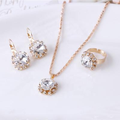 China OEM 18K Gold Zircon Jewelry Sets Engagement Ring Necklace Earring For Wedding Bridal Jewelry Valentine's Day Gift For Women for sale