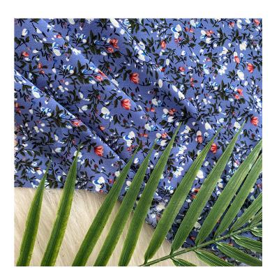 China Stretch Wholesale 110gsm Navy Spandex Woven 100%Polyester Floral Pattern Printed Fabric For Making Women's Cloth for sale