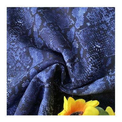 China Blue Stretch 2021 Fashion Snakeskin Pattern 100%Polyester Printed Fabric For Dress Cloth Garment for sale