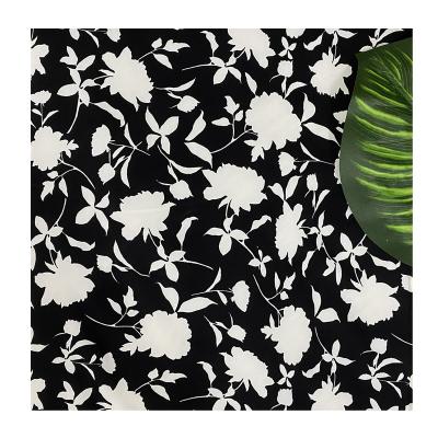 China Black and white color 100%Polyester pure hot sale big flowers printed fabric for making dress for sale