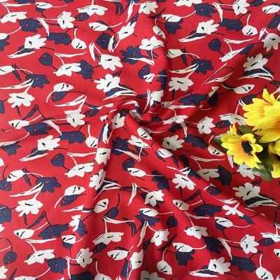 China 2021 Pure Hot Sale Red Color Pattern Polyester Rayon Floral Spandex Printed Fabric For Making Woman's Dress Suit Garment for sale