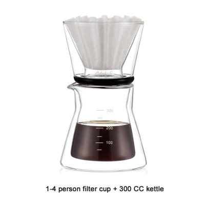 China Viable Stainless Steel Filter Kettle Double-Layers Glass Cup Coffee Sets for sale