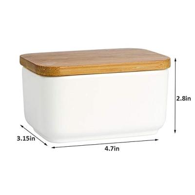 China Viable Natural Stylish Design Multifunctional Airtight Ceramic Butter Dish With Bamboo Lid for sale