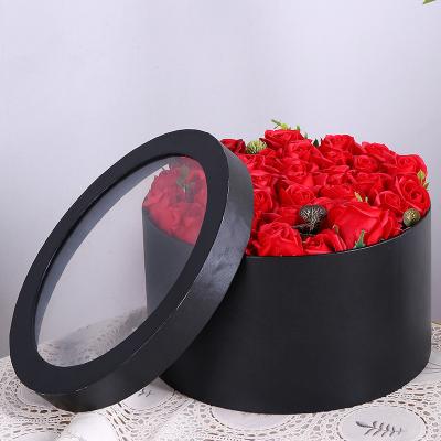 China Luxury Recyclable Rose Valentine Gift Paper Florist Flower Bouquet Packaging Box Presentation Boxes With Window for sale