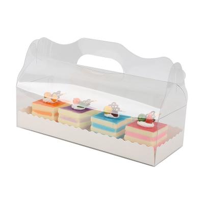 China Recyclable Customized Folding Bakery And Cake Papercard Gift Box With PET Handle for sale