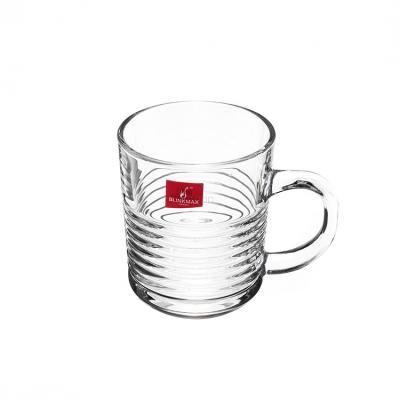 China Viable Stripe Circular Design Glass Coffee Mug With Handle Household 235ml Milk Flower Tea Cup White Glass Office The Top for sale