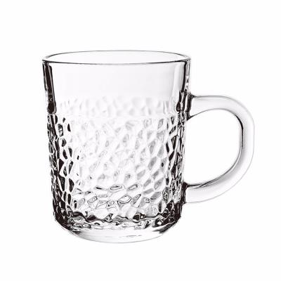 China Hammer Viable Design Glass Coffee Mug With Handle Beauty In High Light Household 235ml Milk Flower White Glass Tea Mug for sale