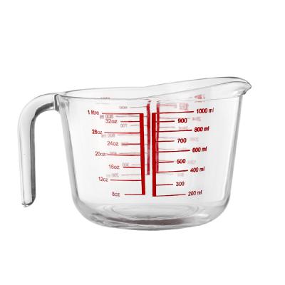 China Viable Jug 1000ml Tempered Glass Measuring Cup With Scale Milk Hot Mug With Handle Kitchen Cooking Heat Resistant Microwave Oven for sale