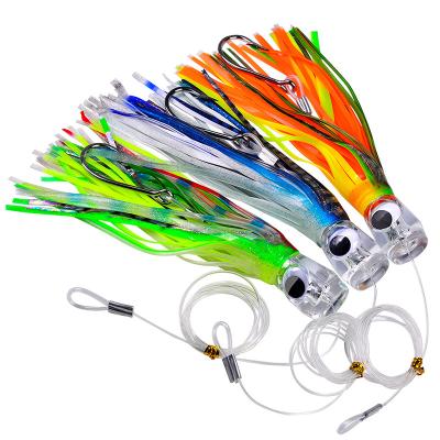 China DINGYUAN Octopus Skirt Fishing Lure Deep Sea Bait Acrylic Plastic Soft Trolling Head 17cm/70g 23cm/96g 5Colors With 170cm Line for sale