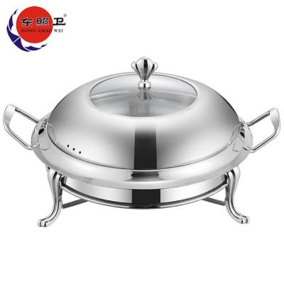 China Heater Round Stainless Steel 201 Silver Chafing Dish Eco-friendly Hotel Buffet Dish Food Warmer Silver Teasers for sale