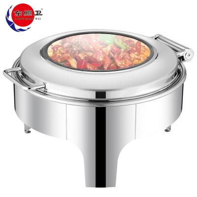 China Restaurant Chafing Dish Wedding Chafing Dish Worktop Serving Buffet Set 8.0L Stainless Steel Round Hydraulic Chafing Dish for sale