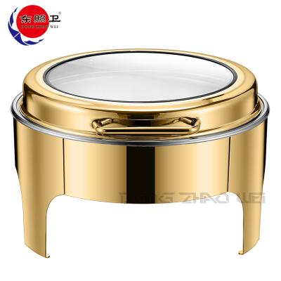 China New Arrival Restaurant Chafing Dish Serving Chafing Dishes Shake 6 Liters Food Warmer Stainless Steel Round Gold Hydraulic Chafing Dish for sale