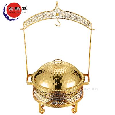 China New Arrival Eco-Friendly Food Warmer With Lid Stand Hotel Diamond Cover 8L Gold Four-Leaved Clover Chafing Dish for sale