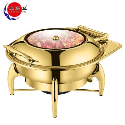 China Hotel Buffet Food Equipment Wedding Use Dish Stainless Steel Buffet Stove Bell Dome Soup Gold Silver Round Party Hotel Chafing Dish for sale